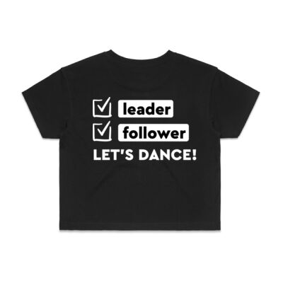 WO's Crop Tee - White Logo front + White Leader/Follower back Thumbnail