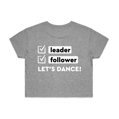 WO's Crop Tee - Round Logo front + White Leader/Follower back Thumbnail